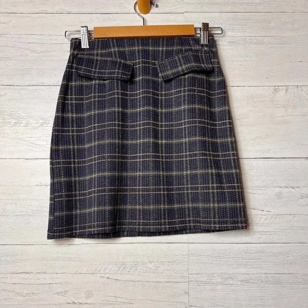 ModCloth Skirt Womens SZ Small Blue Sweet Silver Linings Plaid Mini School Girl